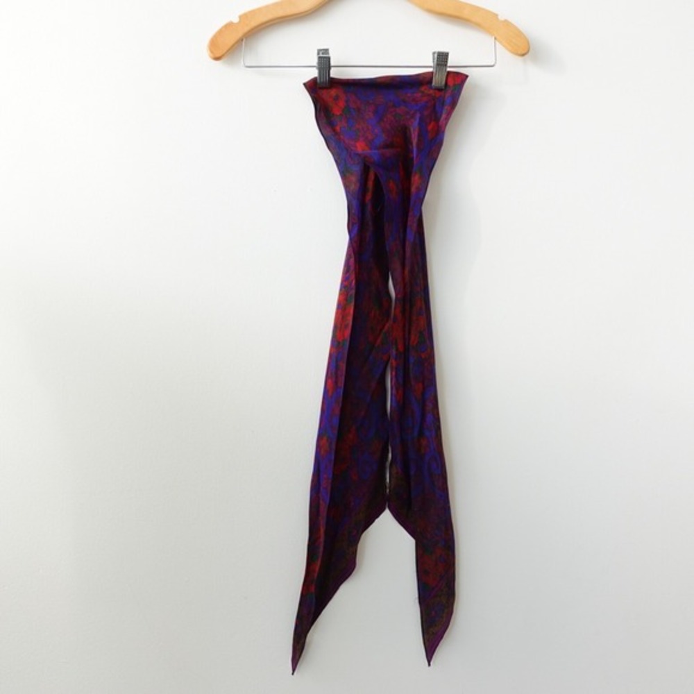 Boho Floral Silk Ascof Scarf‎ Long Purple Neckerchief Stole Fashion Bandana 5x60